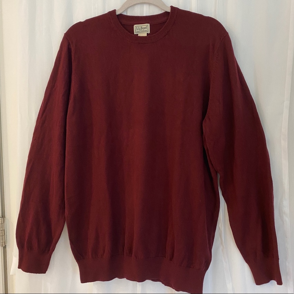 L.L.BEAN NWT Mens Cashmere Cotton Blend Burgundy Crewneck Sweater